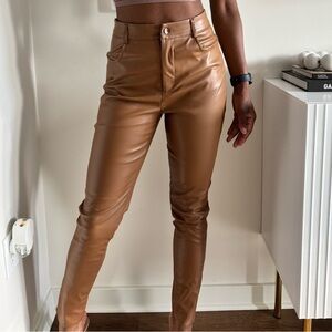 NWOT Missguided Faux Leather Tan Skinny Pants
